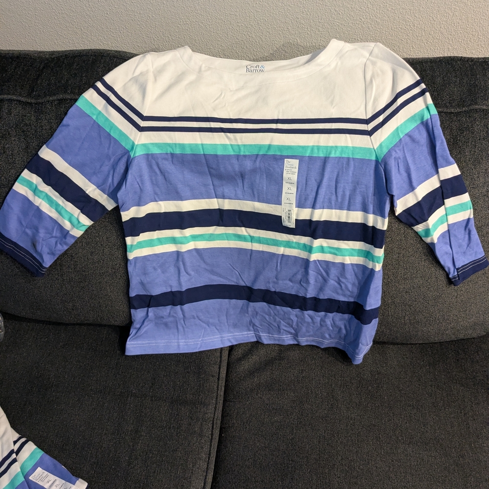 Croft & Barrow Blue and White Striped Long Sleeve Tee
